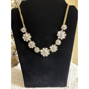 NWT J.Crew Gold Tone Crystal Statement Necklace Daisy Cluster Rhinestone Y2K
